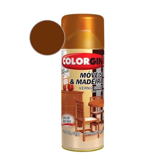 Verniz Spray  Brilhante Móveis E Madeira Mogno Colorgin 235g - Imagem principal - 52362fc2-506f-4a97-a5ba-ed9daad8371c